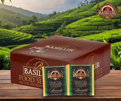 Basilur Premium Specialty Classics - Sencha Ceylon Green Tea - 100 Foil Envelope Bulk Pack